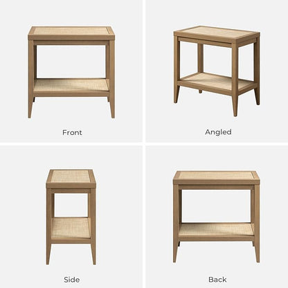 SICOTAS Rattan Nightstands Set of 2 Bedside Table - Boho Narrow End Table Living Room Set of 2 Side Table with Rattan Storage Shelves for Small Space