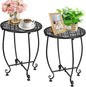 2 Pack 14 Inch Outdoor Side Table for Small Spaces, Patio Side Table,Plant Stand,Round Metal End Table for Patio,Yard Porch Balcony Garden