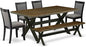 East West Furniture X677MZ650-6 6 Piece Kitchen Table Set Contains a Rectangle Dining Table and 4 Dark Gotham Grey Linen Fabric Parson Chairs with a Bench, 40x72 Inch, Multi-Color