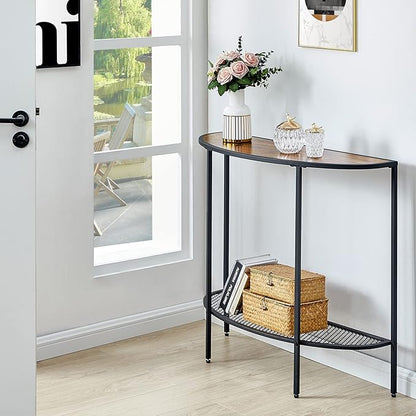 SAYGOER Entryway Table 2 Tier Small Console Table with Storage Half Moon Sofa Couch Table Mid Century Modern Narrow Entry Way Tables, 36.22" D x 11.8" W x 31.5" H, Easy Assembly, Dark Walnut