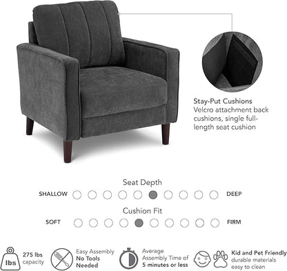 Bush Home 32-inch Accent Chair, Living Room Furniture, Max Collection, Iron Gray Chenille Fabric