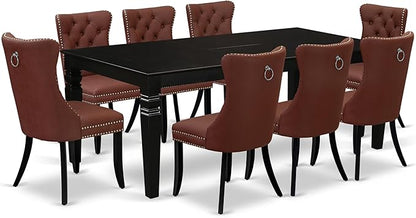 East West Furniture LGDA9-BLK-26 9 Piece Kitchen Set Consists of a Rectangle Dining Table with Butterfly Leaf and 8 Polyester Fabric Upholstered Chairs, 42x84 Inch, Black