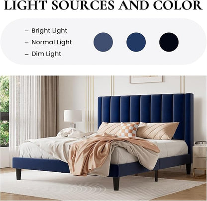 SHA CERLIN Twin Bed Frame/Velvet Upholstered Platform Bed Frame with Headboard/Strong Wood Slats Support/Mattress Foundation/No Box Spring Needed - Dark Blue