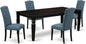 East West Furniture LGCE5-BLK-21 5 Piece Dining Table Set for 4 Includes a Rectangle Kitchen Table with Butterfly Leaf and 4 Mineral Blue Linen Fabric Parson Chairs, 42x84 Inch, Black