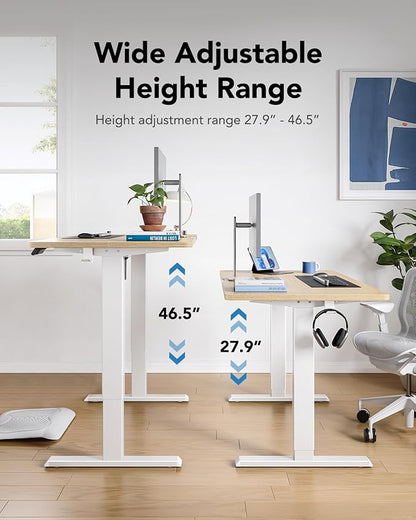 HUANUO 48" x 24" Electric Standing Desk Adjustable Height, 4 Memory Height Settings, Headphone Hook, Cable Manager, Sit Stand Up Desk for Home Office & Computer Workstation, Natural