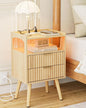 Nightstand with Charging Station and LED Lights,Modern Bedside Table with 2Drawer and Open Shelf,Oak Night Stand with Solid Wood Legs,End Table for Living Room、Bedroom and Small Spaces