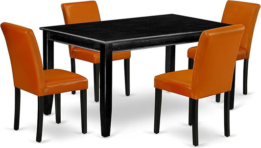 East West Furniture DUAB5-BLK-61 5 Piece Dining Table Set for 4 Includes a Rectangle Kitchen Table and 4 Baked Bean Faux Leather Parsons Dining Chairs, 36x60 Inch, Black