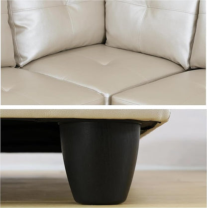 L-Shaped Sectional Sofa with Ottoman, Right-Facing Leather Modern Couch with Cup Holder for Living Room, Bedroom, Office, Glistening White