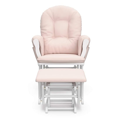 Storkcraft Premium Hoop Glider & Ottoman (White/Pink) — GREENGUARD Gold Certified Nursery Glider, Solid Wood Craftsmanship, Smooth-Gliding Nursery Chair and Ottoman, Award-Winning
