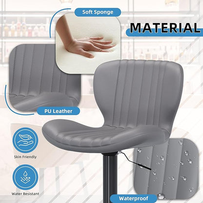 Shintenchi Bar Stools Set of 2 Modern Swivel Bar Chairs, Counter Height Faux Leather Metal Barstools, Upholstered Island Chairs with Back and Footrest, Gray