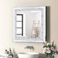 Crystal Decorative Mirror-24 x24 Rectangle Gorgeous Silver Mirror, Crush Diamond Mirror for Wall Decoration Bedroom, Hallway, Dining Room