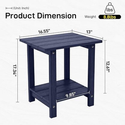 Melucivi Weather Resistant Outdoor Side Table, Double Small Adirondack Side Table for Adirondack Chair - Indoor Outdoor End Table, Patio Table for Pool, Deck and Porch (D Blue)
