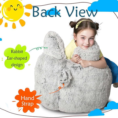 Bean Bag Chair for Kids with Plush Faux Fur Cover, 2.5FT Memory Foam Filled Bean Bag for Teens & Kids, Lazy Sofa for Living Room/Bedroom/Dorm, Rabbit-Ears Design