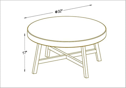 Round Coffee Table,RANDEFURN Seagrass Coffee Tables,Pine Wood X Base Frame Cocktail Table, Easy Assembled, Multiple Sizes for Living Room, Solid Wood Table,32 x 17 Inches,Whitewash