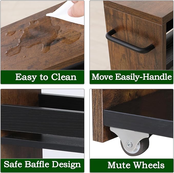 TEAMIX 4 Tier Slim Storage Cart with Handle, Slide Out Storage Rolling Utility Cart Mobile Shelving Unit Organizer Trolley for Small Spaces Kitchen Laundry Narrow Places (Brown+Black, 7-7/8'' W)