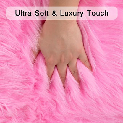 duduta Hot Pink Faux Sheepskin Runner Rug 2x6 ft, Fluffy Shag Girls Bedroom Dorm Rug Decor Fur Seat Covers Washable