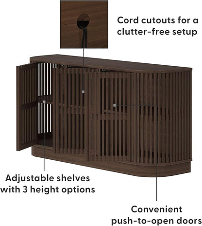 Plank+Beam Contour Wood TV Stand, Three Door Solid Wood Entertainment Console with Storage, 59" L x 16" W x 30" H, Walnut