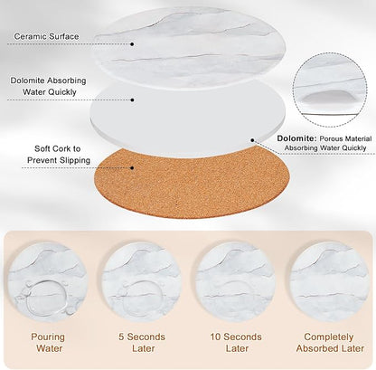 3-Pcs 7'' Ceramic Marble Style Trivet with Holder, Absorbent Trivets for Hot Dishes, Cork Bottom Anti-Slip Trivet Mats for Hot Pots and Pans