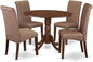 East West Furniture DLBA5-MAH-18 5 Piece Dining Room Table Set Includes a Round Kitchen Table with Dropleaf and 4 Brown Linen Linen Fabric Parson Dining Chairs, 42x42 Inch, Mahogany