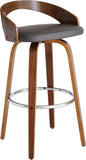 Armen Living Sonia 30" Bar Height Swivel Gray Faux Leather and Walnut Wood Bar Stool - Set of 4