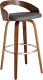 Armen Living Sonia 30" Bar Height Swivel Gray Faux Leather and Walnut Wood Bar Stool - Set of 3