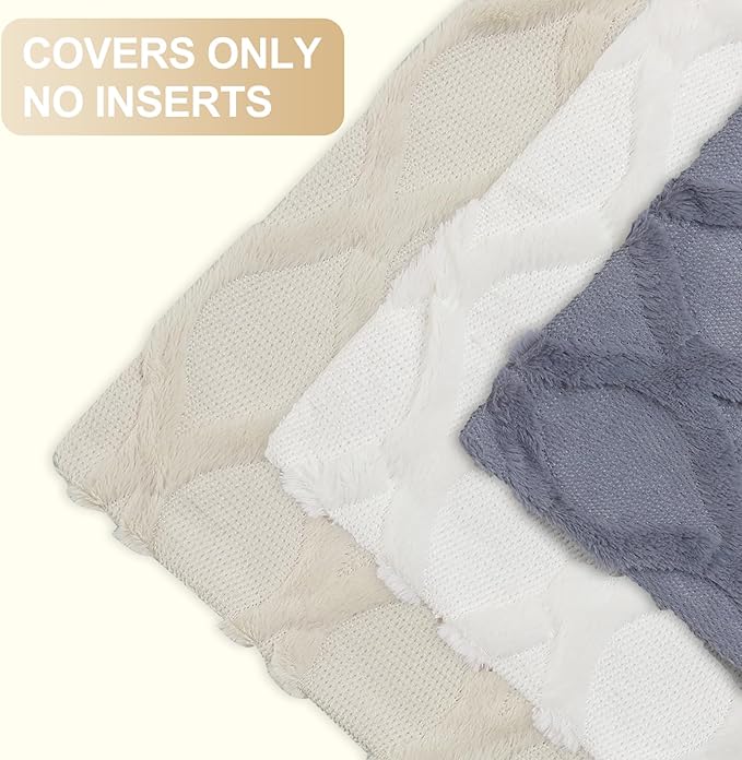 decorUhome Throw Pillow Covers 20x20 Inch Set of 2, Soft Plush Faux Fur Wool Cream White Couch Pillow Covers, Decorative Neutral Pillow Cases for Bed Sofa Living Room Home Decor