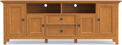 SIMPLIHOME Amherst 72-inch Wide Solid Wood TV Stand in Light Golden Brown, Transitional-Style Media Console for Living Room with Cable Management and Adjustable Shelves, Fits 80" TVs