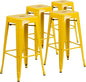 Flash Furniture Lily 4 Pack Commercial Grade 30" High Backless Yellow Metal Indoor-Outdoor Barstool with Square Seat