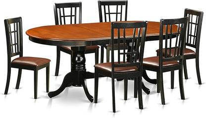 East West Furniture PLNI7-BCH-LC 7 Piece Modern Dining Table Set Consist of an Oval Wooden Table with Butterfly Leaf and 6 Faux Leather Dining Room Chairs, 42x78 Inch, Black & Cherry