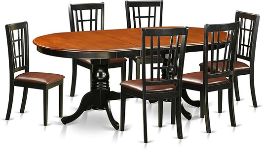 East West Furniture PLNI7-BCH-LC 7 Piece Modern Dining Table Set Consist of an Oval Wooden Table with Butterfly Leaf and 6 Faux Leather Dining Room Chairs, 42x78 Inch, Black & Cherry