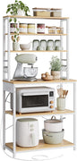 VASAGLE Bakers Rack with Power Outlet, 31.5 Inches Coffee Bar for Kitchen with Storage, 6-Tier Kitchen Shelves with 6 Hooks, Microwave Stand, Golden Oak and White UKKS119Y01