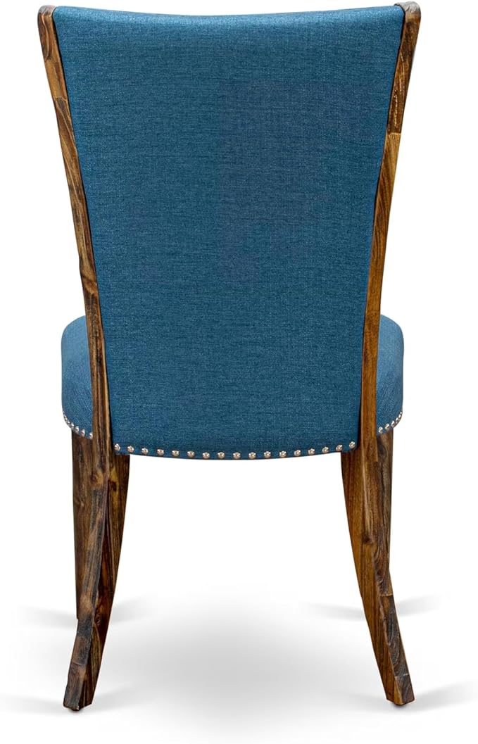 East West Furniture V797VE721-5 5 Piece Dining Room Table Set Includes a Rectangle Kitchen Table with V-Legs and 4 Blue Color Linen Fabric Parson Dining Chairs, 40x72 Inch, Multi-Color