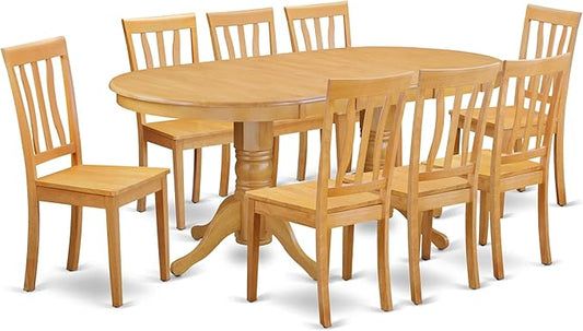 East West Furniture VAAN9-OAK-W 9 Piece Modern Dining Table Set Includes an Oval Wooden Table with Butterfly Leaf and 8 Dining Room Chairs, 40x76 Inch, Oak
