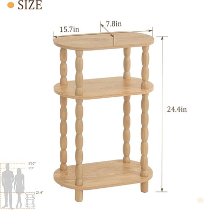 MaxSmeo Narrow Side Table, Small End Table with 3-Tier Open Shelf, Slim Bedside Table Nightstand for Small Spaces, Bedroom, Living Room (Rustic Walnut)