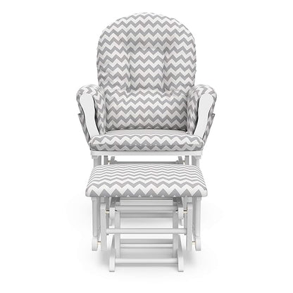 Storkcraft Premium Hoop Glider & Ottoman (White/Gray Chevron) — GREENGUARD Gold Certified Nursery Glider, Solid Wood Craftsmanship, Smooth-Gliding Nursery Chair and Ottoman, Award-Winning
