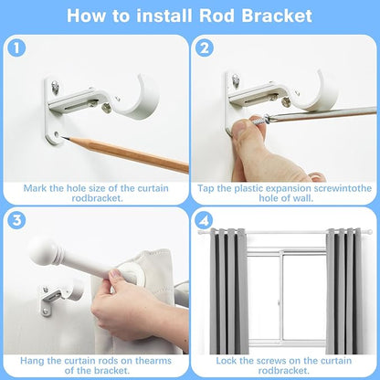Curtain Rods for Windows 16 to 92 Inches, Curtain Rod Max Adjustable Length of 104 IN, 6/8" Diameter Drapery Rods Round Finials, White, Pack of 1
