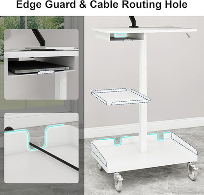 Natwind Mobile Workstation Cart with Monitor Mount,Height Adjustable Rolling Computer Cart, Heavy-Duty Rolling Standing Desk with CPU Holder for Home Office, School,Warehouse, Medical, Workshop