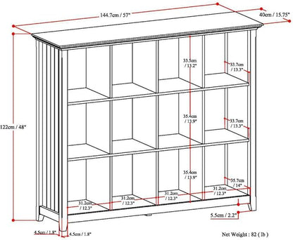 SIMPLIHOME Acadian Bookcase - 57 inch Tall 12-Cube Solid Wood Storage Display Unit in White, Transitional Cube Organizer for Living Room, Study Room or Office with Fixed Shelves and Tapered Legs