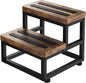 2 Step Wooden Step Stools for Adults Kids, Heavy Duty Stepping Stools Wooden Bed Step Stools for High Beds, Non-Slip 2 Bedside Foot Stool with 500 Lbs Capacity, Kitchen, Bed, RVS Step, Rustic Brown