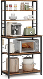 VASAGLE Coffee Bar, 31.5 Inches Baker's Rack for Kitchen with Storage, 6-Tier Kitchen Shelves with 6 Hooks, Microwave Stand, Industrial, Rustic Brown and Black UKKS019B01