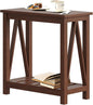 ChooChoo Farmhouse End Table, Narrow Side Table, Slim End Table with Storage Shelf for Small Spaces, Rustic Nightstand, for Living Room, Bedroom Walnut