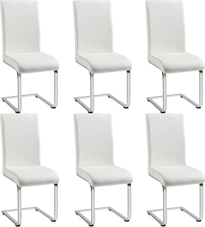 Yaheetech Dining Chairs Set of 6 Modern Faux Leather Upholstered Dining Room Chairs with High Back and Metal Chrome Legs for Kitchen/Living Room/Restaurant, White