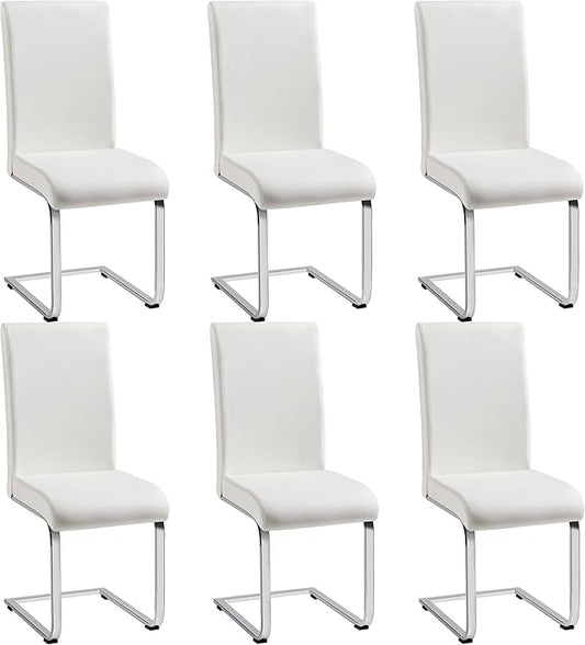 Yaheetech Dining Chairs Set of 6 Modern Faux Leather Upholstered Dining Room Chairs with High Back and Metal Chrome Legs for Kitchen/Living Room/Restaurant, White