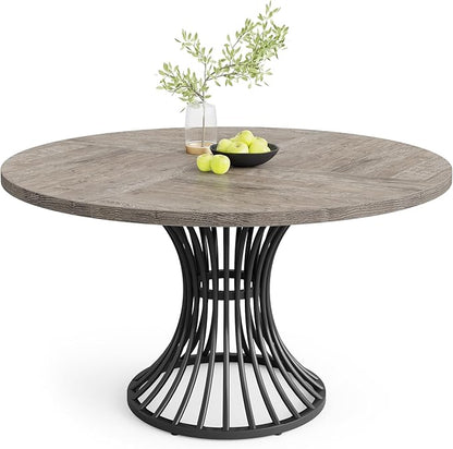 Tribesigns Round Dining Table, 47-Inch Farmhouse Dinning Room Table, Industrial Dinner Table with Metal Base, Grey