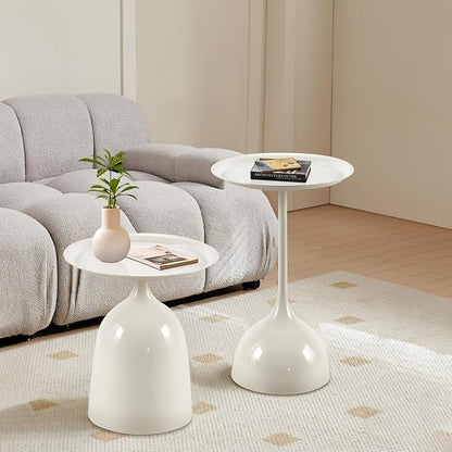Kelligo Side Table Set of 2, Round Side Table with Screw Connections, Small End Tables for Narrow Areas, Small Tables for Living Rooms, Bedrooms, Cafeterias and Outdoors, White