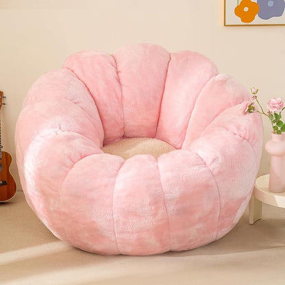 Pumpkin Bean Bag Sofa Chair for Adult, Beanbag Couch with Filler for Reading and Relaxation, Comfy and Lazy Sofa for Dorm, Apartment, Living Room and Bedroom, Pink