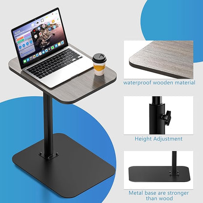 Side Table Sofa Tray for Couch Heavy Metal Base Swivel/Adjustable Height, Sofa Bed Bathroom Study TV Tray C Shaped End Table Food Snack Trays for Eating