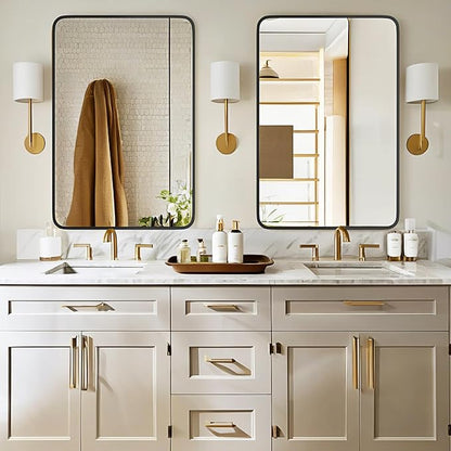 24"×36" Bathroom Mirror for Wall, Modern Bathroom Vanity Mirror, Black Bathroom Mirrors for Over Sink with Metal Framed HD Tempered Glass Hangs Horizontally or Vertically