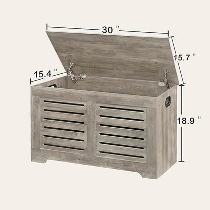 DINZI LVJ Storage Chest, Flip-Top Wooden Toy Box with 2 Safety Hinges, Entryway Shoe Storage Bench, Good Ventilation, Storage Trunk for Living Room, Bedroom, Easy Assembly, Grey Wash