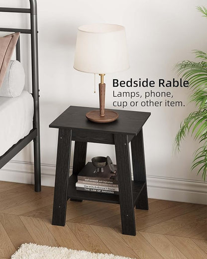 Garvee End Table, Side Table with 2-Tier Storage Shelf, Sofa Table for Small Space, Square Nightstand for Entryway, Farmhouse, Living Room, Easy Assembly, Black